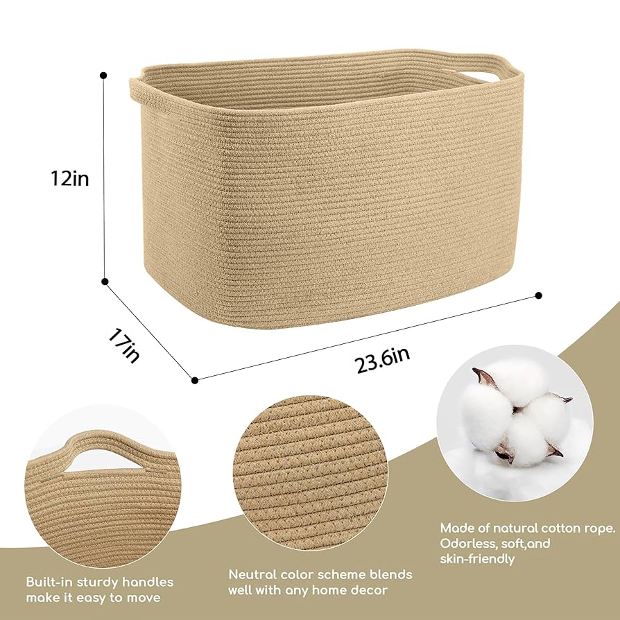 Amazon.com: MEGASKET Large Jute Rectangle Rope Basket, 23.6